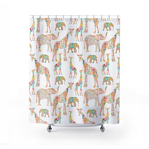 Safari Animals Shower Curtain: Colorful Kids Bathroom Decor