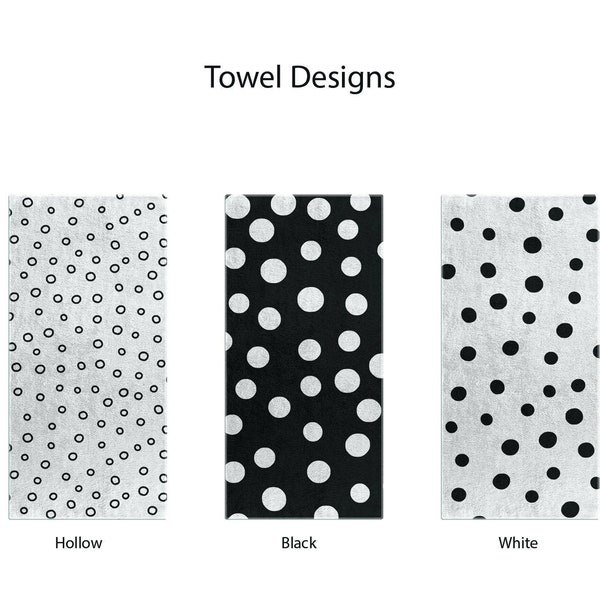 Polka Dot black and white Towels for your bold minimalist Bathroom Decor. Black or white bath and hand towels to match our mat and curtain.