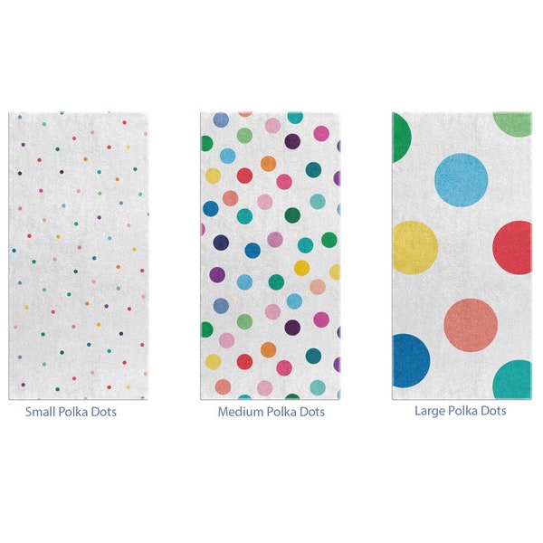 Polka Dots Bath Towels Kids Bathroom Decor. Colorful polka dot kids towels. Large polka dot towel & small hand towels. Bath towel set