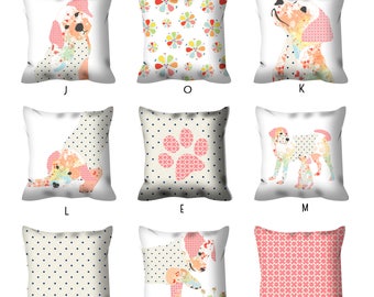 Puppy Dog throw pillows for kids room decor. Dog print fabric cushion. Kids cushions. Dog lover gift. Dog pillow cover. Girl birthday gift.