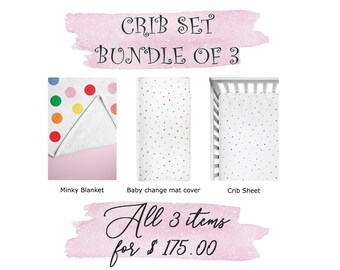 Polka Dot Baby Crib Bedding Set: Minky Blanket, Change Mat Cover, Fitted Sheet