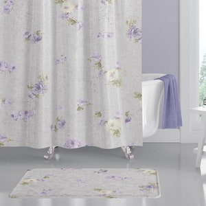 Shabby Chic Style Farmhouse Shower Curtain With Rose Fl Shabby Chic Style Farmhouse Shower, Purple And Lime Green Shower Curtain