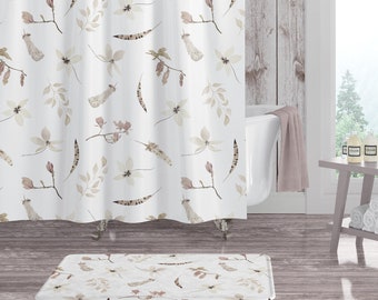 Floral Shower Curtain Romantic Royal Leaves Print for Bathroom 