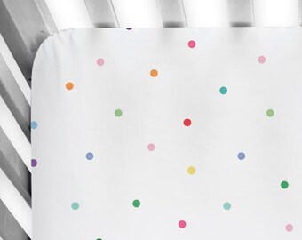 rainbow polka dot crib sheet