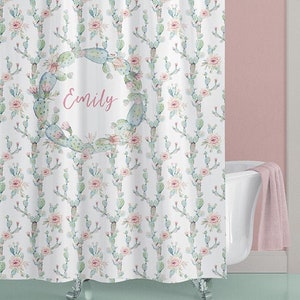Desert Cactus Bloom personalized shower curtain custom shower curtains extra long shower cactus shower cactus bathroom decor pink bathroom