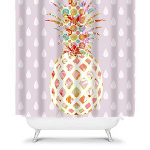 Floral Pineapple Shower Curtain: Purple Mauve Bathroom Decor