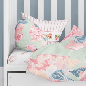 Floral Baby Girl Crib Bedding Set: Mint & Pink Roses