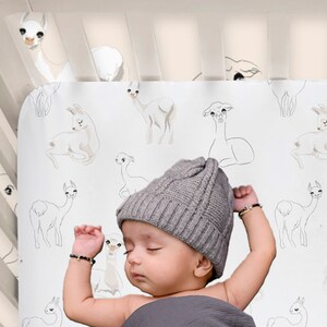 Crib Sheets Boy Baby Nursery Bedding With Cute Llama Fitted Crib Sheet And Matching Soft Changing Pad Cover and Super Soft Swaddle Blanket.