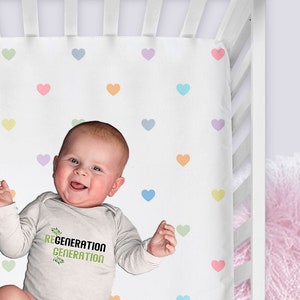 Pastel Love Hearts Baby Crib Sheet & Changing Pad Cover Set