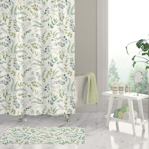 Botanical Shower Curtain: Leafy Green Watercolor Leaves, Farmhouse Decor