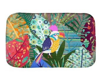 Tropical Jungle Bird Bath Mat For Kids. Unisex Kids Bathroom Set - Bathtub rug, optional Shower Curtain & Bath Towels. Kids Bathroom decor