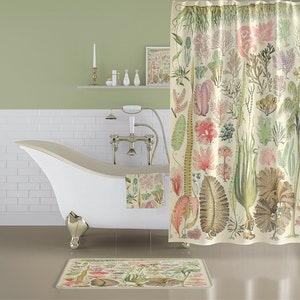 Vintage Botanical Shower Curtain: Seaweed & Algae Fabric Curtain