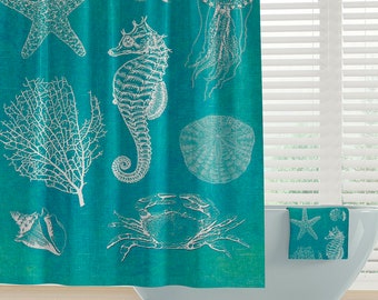 Whimsical Ocean Coral Fish Mermaid Shells 50" Wide Curtain Panel by Roostery 