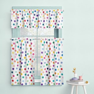 Polka Dot Window Valance: Colorful Nursery Curtain, Soft Poplin Polyester Cafe Curtain For Kids Room