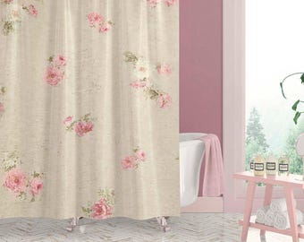 Shabby Chic Rose Floral Shower Curtain: Farmhouse Bathroom Decor