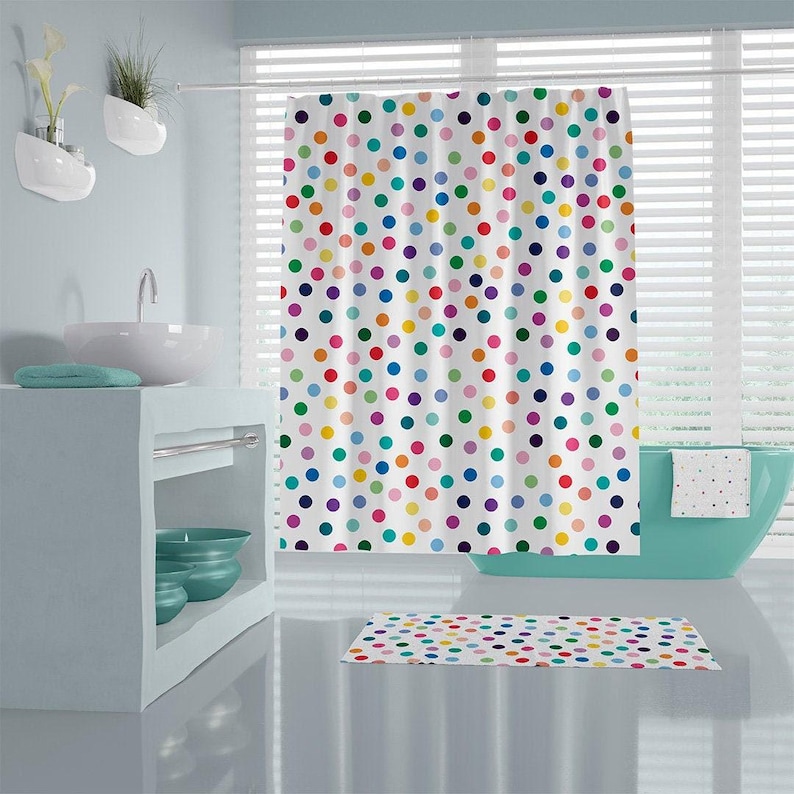 Polka Dot Kids Shower Curtain: Modern Children's Colorful Fun Bathroom Decor image 2