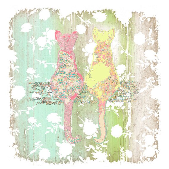 cat shower curtain shabby chic shower curtain cats shower Etsy