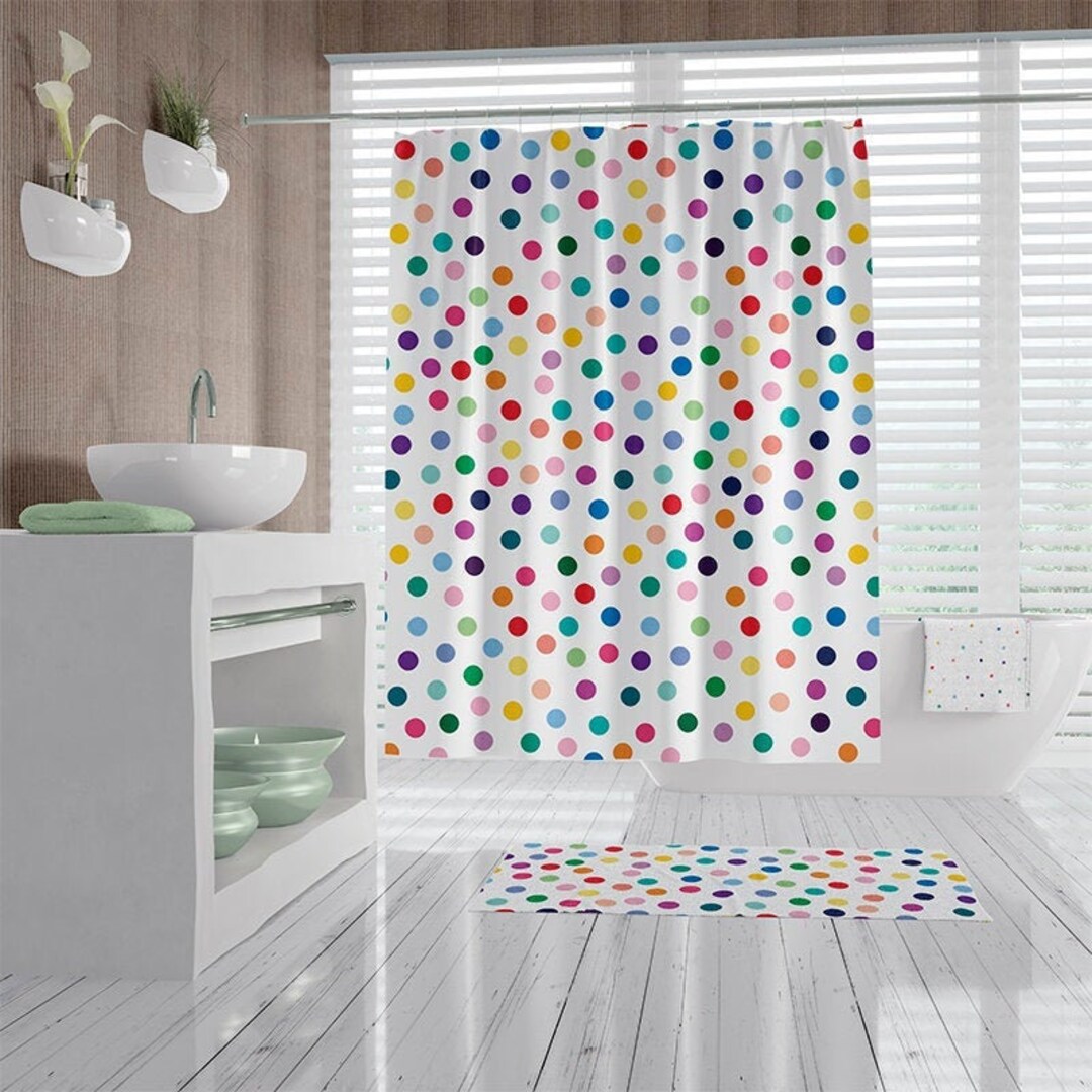 Polka Dot Shower Curtain, Colorful Bathroom Decor, Childrens Shower
