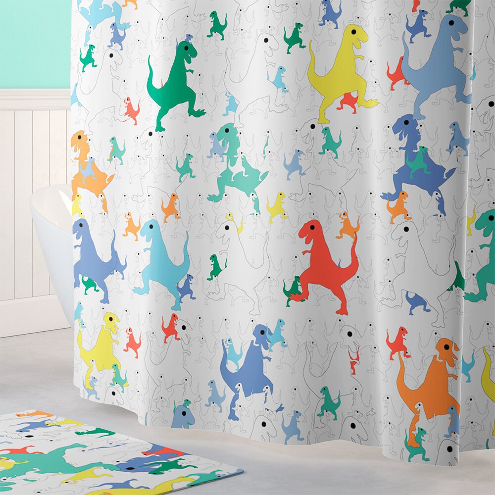 Kids Shower Curtain Dinosaur Bathroom Decor With Matching Dinosaur Bath Mat And Bath Towels Kids Shower Curtains Set Boys Room Decor Shower Curtains Rings Bathroom Baja Tancom