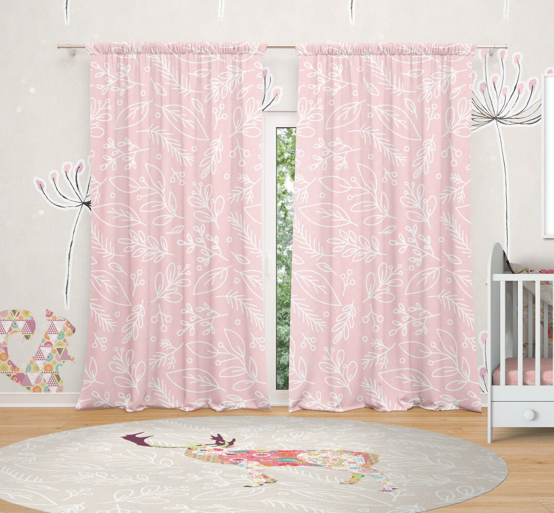 Pink Floral Nursery Window Curtains. Baby Girl Curtain. Pink Nursery
