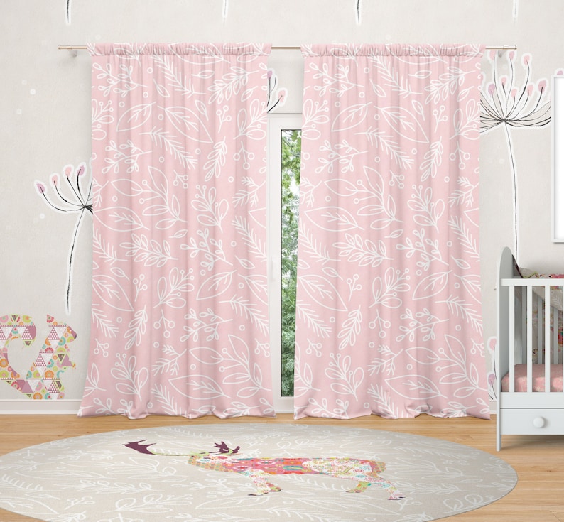 Pink floral nursery window curtains. Baby girl curtain. Pink Etsy Italia