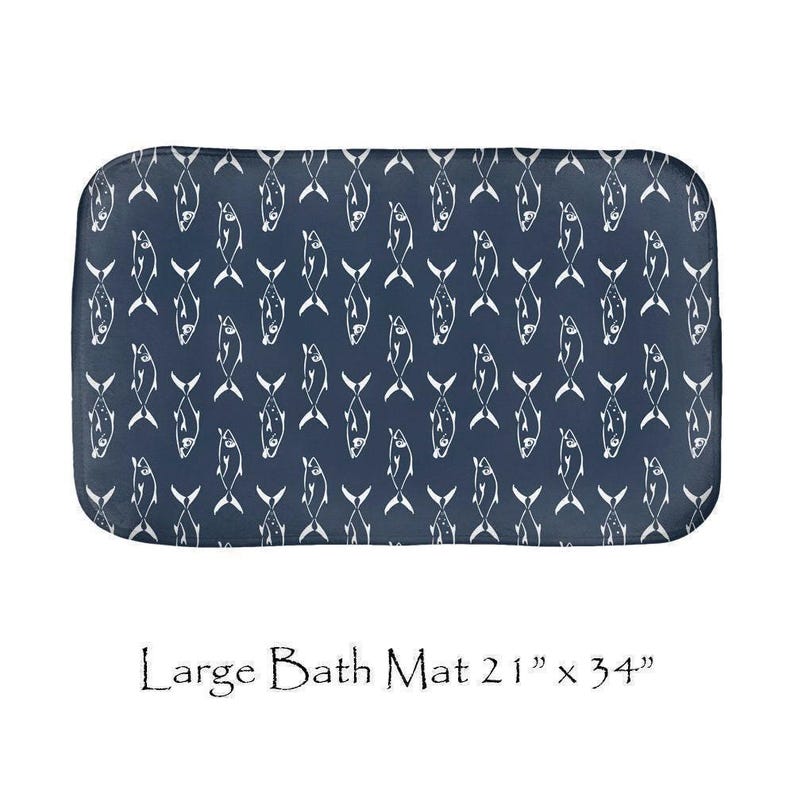 Navy Fish Shower Curtain - Gender Neutral Bathroom Decor - Mold Resistant Fabric, Rust-Proof Grommets, Extra Long image 5