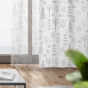 Woodland Nursery Curtains - Kids Room Drapery Panels - Brown Tree Pattern, Sheer or Blackout Fabric, Custom Sizes Available