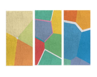 Toallas de baño coloridas - Accesorios de baño modernos - Estampado geométrico, cara de terciopelo de poliéster, reverso de rizo de algodón absorbente