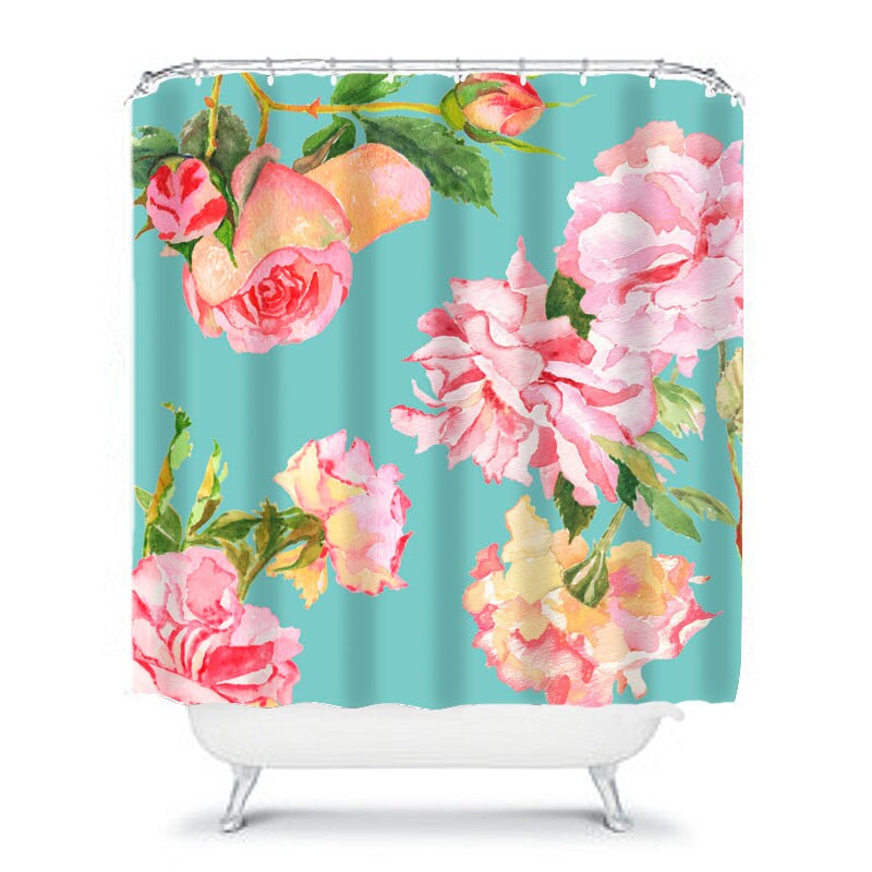 shabby chic shower curtain rose shower curtain floral shower Etsy