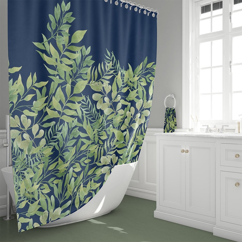 Navy Shower Curtain Bathroom, Navy And Green Shower Curtain