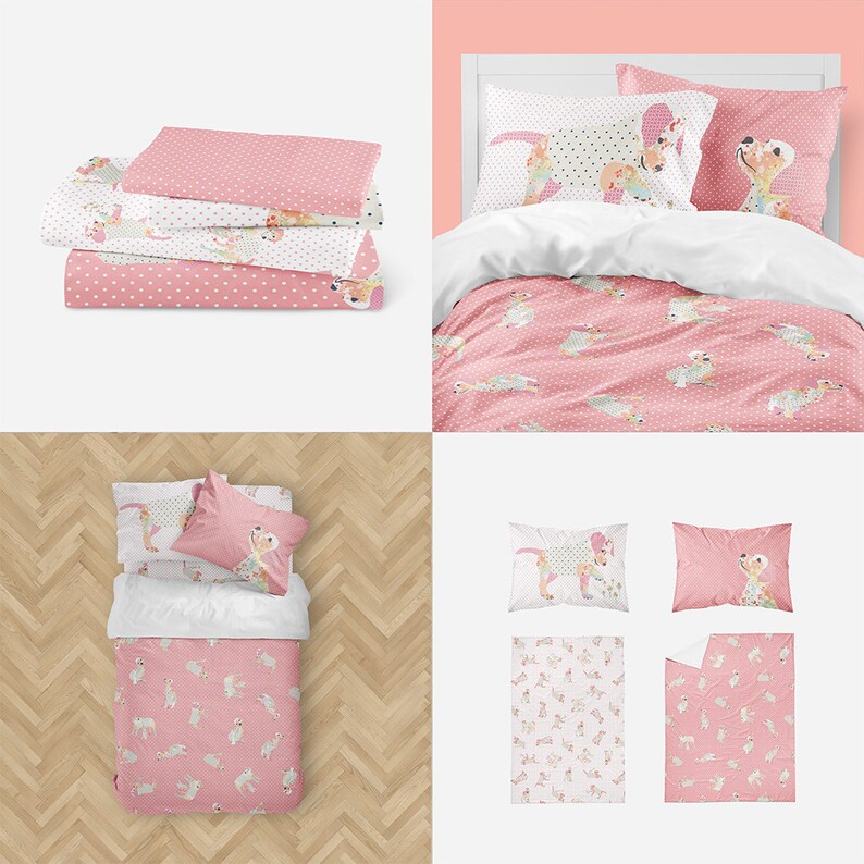 Baby Bedding Set With Puppy Dogs. Girls Coral Pink Crib Etsy