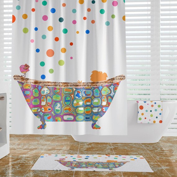 Modern Kids Shower Curtain - Vibrant Polka Dot Bubble Bath Design - Durable Polyester, Mold Resistant, Easy Care