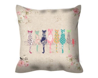 Cat Throw Pillow: Colorful Cats Decorative Cushion, Nursery Decor