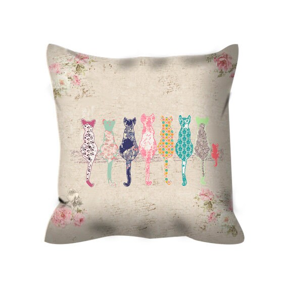 Cat Throw Pillow - Colorful Cats Nursery Cushion - Vibrant Double-Sided Print, Soft Spun Polyester, Eco-Friendly Ink, Cozy Accent