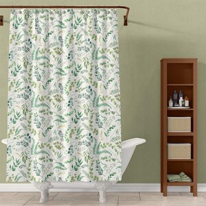 Leafy Green Botanical Shower Curtain Set - Floral Farmhouse Bath Decor - Mold Resistant, Quick Dry Fabric, Multiple Size Options image 3