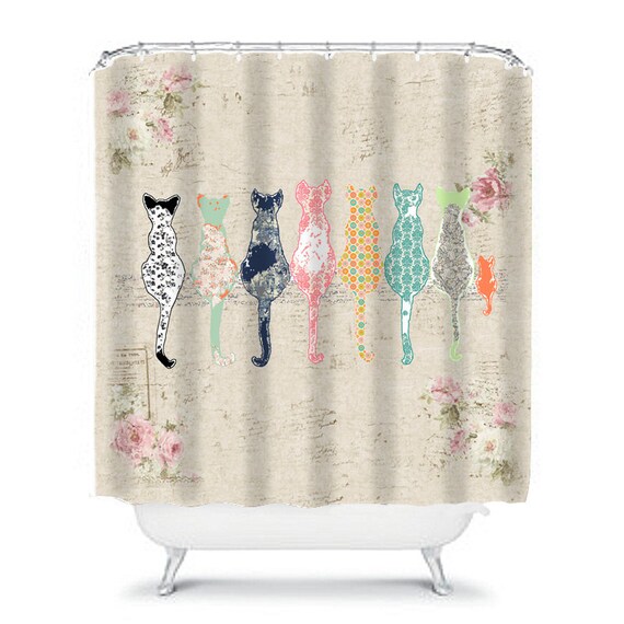 Cat Shower Curtains Shabby Chic Shower Curtain Cats Shower Etsy