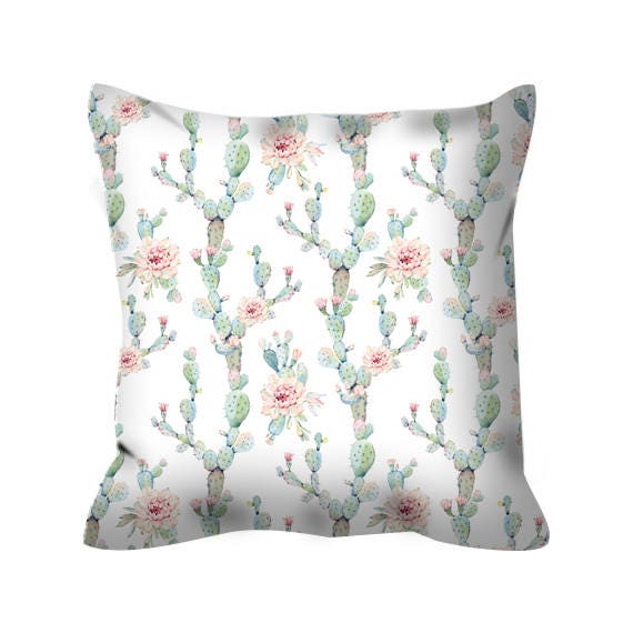 Floral Cactus Throw Pillow: Pink Floral Design - Eco-Friendly Ink, Soft Polyester Cover, Nursery Accent