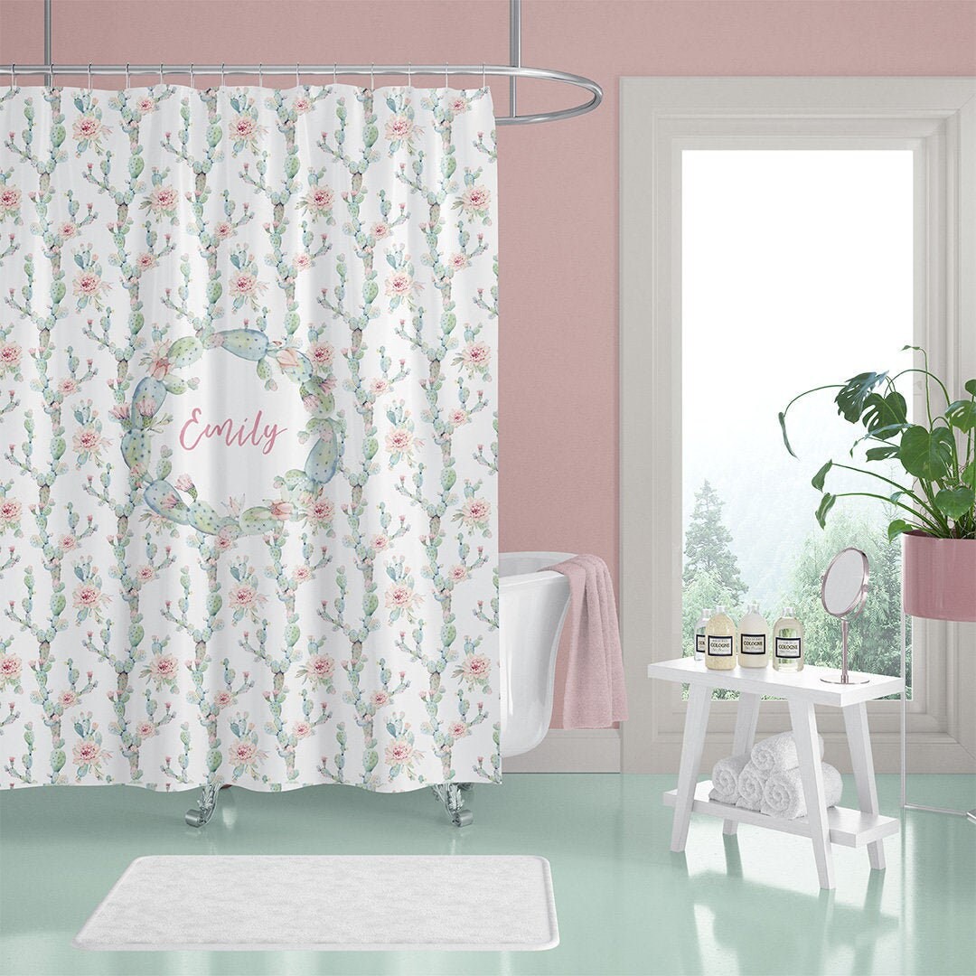 Personalized Cactus shower curtain. Toddler girl shower Etsy