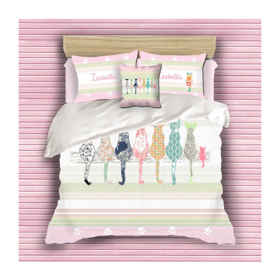 Girls Duvet Cover Cat Bedding Custom Bedding Teen Bedding Etsy