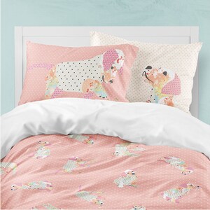 Twin Bedding Set Girls Duvet Cover Pink Puppy Nursery Decor Baby Girl Bedding Pillow Combo Toddler Girl Bedding Sets Labrador Lover Gifts