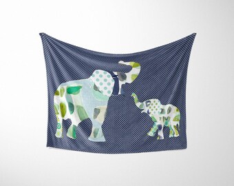 Navy Elephant Minky Blanket, Soft Hypoallergenic Baby Throw (Machine Washable)