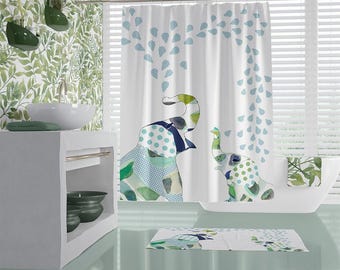 Elephant Kids Shower Curtain: Watercolor Bathroom Decor