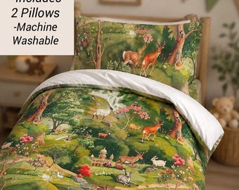 Woodland Animal Bedding Set: Kids Cotton Duvet Cover (Twin, Twin XL, Queen)