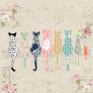 Cat Shower Curtain, Shabby Chic Shower Curtain, Cat Decor, Shabby Chic Bathroom Decor, Extra Long Bath Curtain, Cat Curtains, Cats Curtain