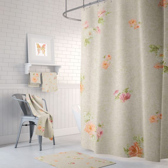 Shabby Chic Shower Curtain Rose Shower Curtain Floral Etsy