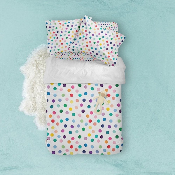 Juego de funda nórdica de lunares: ropa de cama infantil de algodón de colores