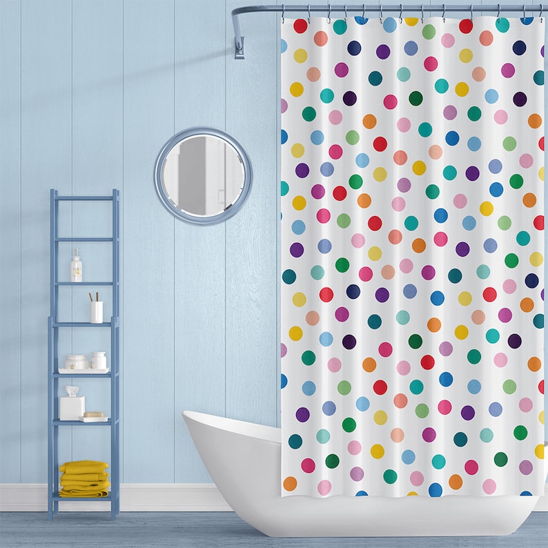 Polka Dot Shower Curtain Colorful Bathroom Decor Childrens Etsy