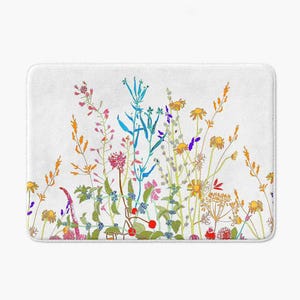 Farmhouse Floral Bath Mat: Wildflower Theme, Eco-Friendly Inks (Non-Skid, Quick Dry, Machine Washable Sizes) image 1