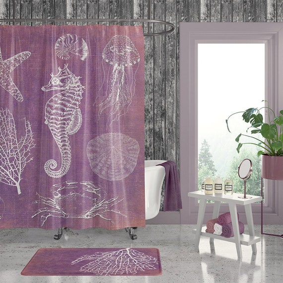 Bohemian Beach Bathroom Shower Curtain Purple Decor Bohemian Beach Bathroom Shower Curtain, Beach Window Curtains For Bathroom