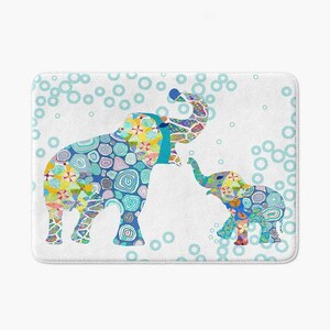 Elephant Bath Mat Kids Bathroom Rug, Blue Microfiber (Non-Slip Foam Backing, Machine Washable, Small & Large Sizes)
